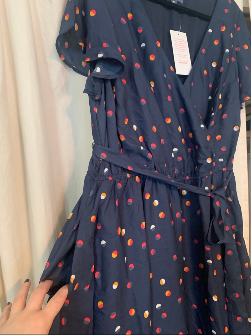 ModCloth ‘Fits of Bliss’ Navy Polka Dot Wrap Midi Dress Size 2X - Picture 5 of 9